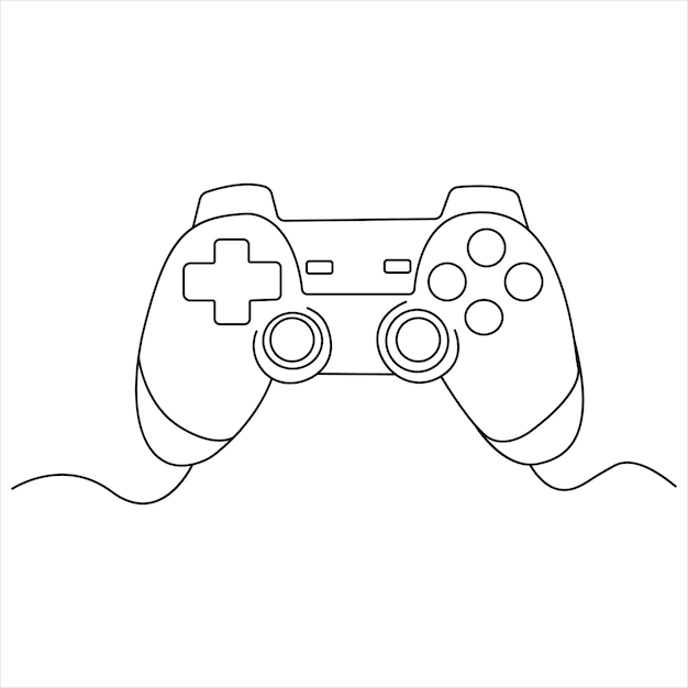 Disegno continuo a linea singola di joystick o gamepad del controller di gioco illustrazione vettoriale line art