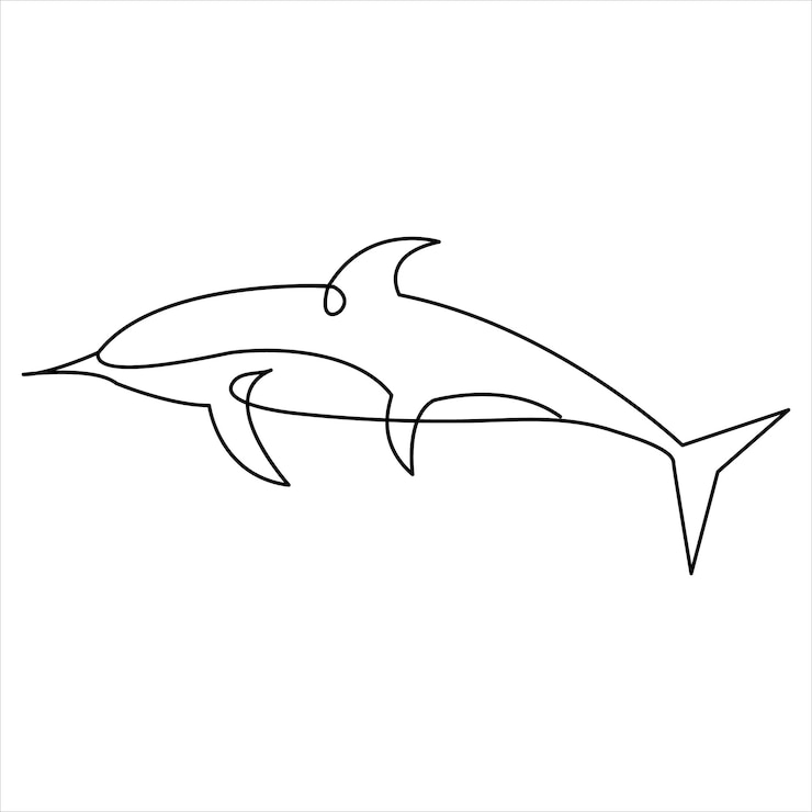 Vettore disegno continuo di un'arte a linea minimalista delfino pesce vettore nuoto vetore di contorno astratto