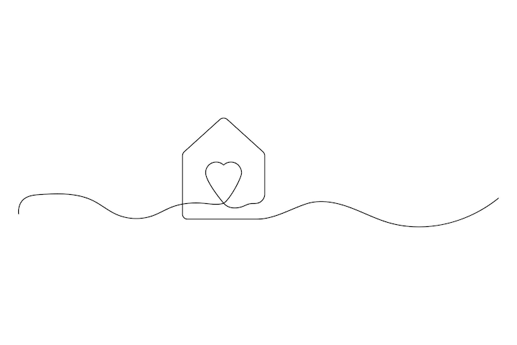 Vettore disegno continuo di una linea cuore all'interno della casa amore e simbolo della famiglia contorno minimalista