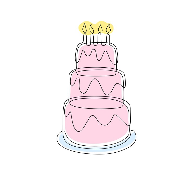 Vettore disegno continuo di una linea di torta di compleanno rosa con candele torta di celebrazione dolce e torta con crema di zucchero in stile lineare semplice tratto modificabile doodle illustrazione vettoriale
