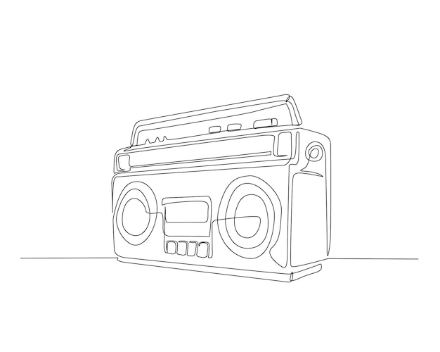 Disegno continuo di una linea di un lettore radio classico retro