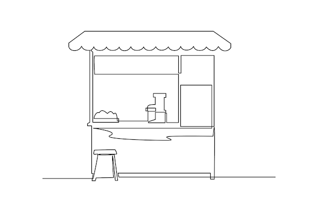 Disegno continuo di una linea di un semplice stand di caffè di strada per cibo angolo concetto minimalista cibo e bevande