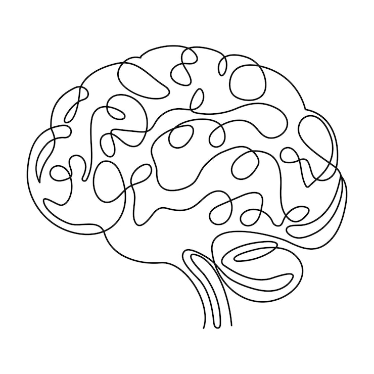 Disegno continuo di una sola linea del cervello umano Illustrazione vettoriale su sfondo bianco