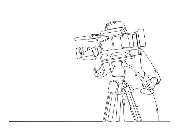 Disegno continuo in una linea di un uomo che tiene in mano una videocamera