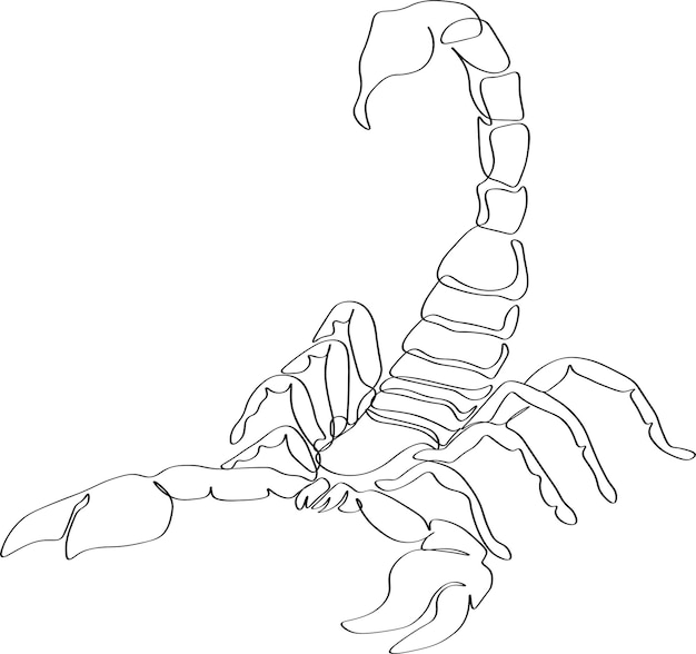 Disegno d'arte a linea singola di scorpione continua linea Disegno darte con una linea continua