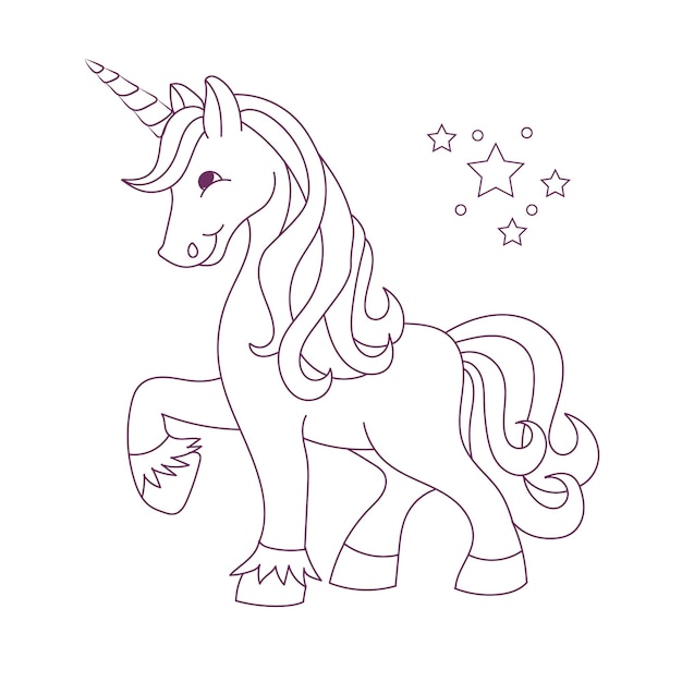 Disegno da colorare con unicorno carino Vettore Premium