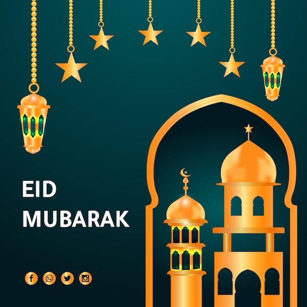 Disegno del fondo della bandiera sociale di Eid Mubarak Vettore Premium