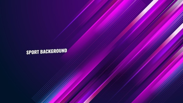 Disegno del layout con forme dinamiche viola sfondo sportivo gradiente sfondo futuristico luminoso