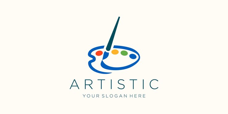 Disegno del logo ad acquerello icona pennello e tavolozza