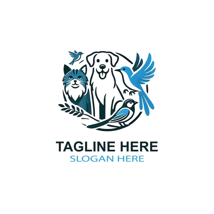 Vettore disegno del logo del cane e dell'uccello su sfondo bianco ad alta risoluzione 8k