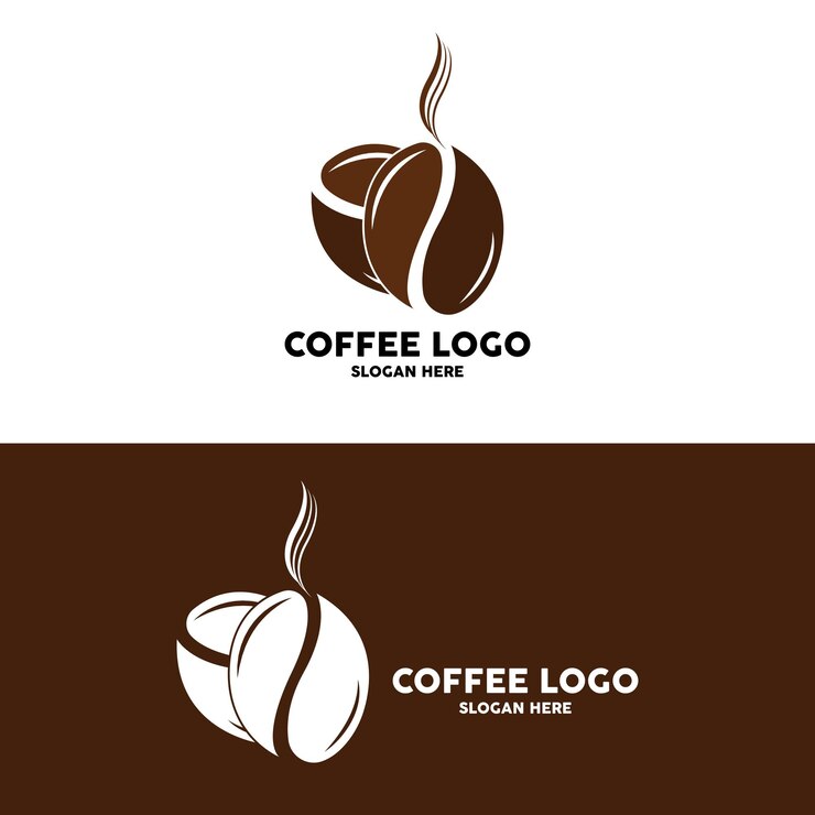 Vettore disegno del logo della bevanda del chicco di caffè nell'illustrazione di vettore di colore marrone