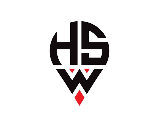 Disegno del logo della forma della lettera HSW Disegno semplice del logo della lettera HSW