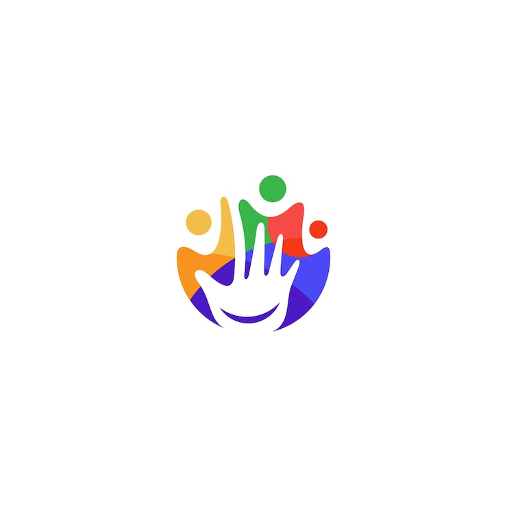 Vettore disegno del logo della mano del bambino con combinazione di bambini in disegno vettoriale colorato