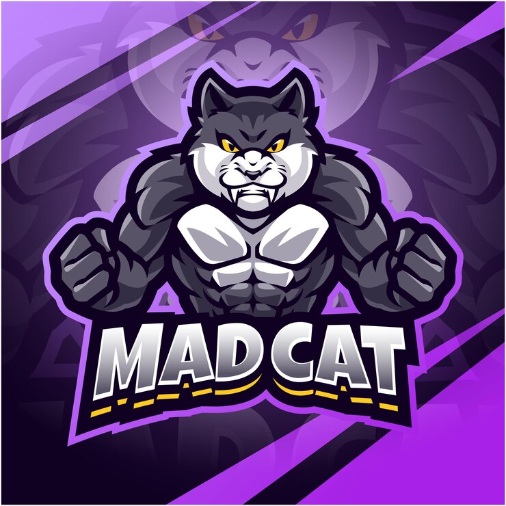 Disegno del logo della mascotte dell'esport del gatto pazzo