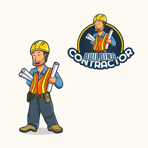 disegno del logo della mascotte della costruzione dell'appaltatore