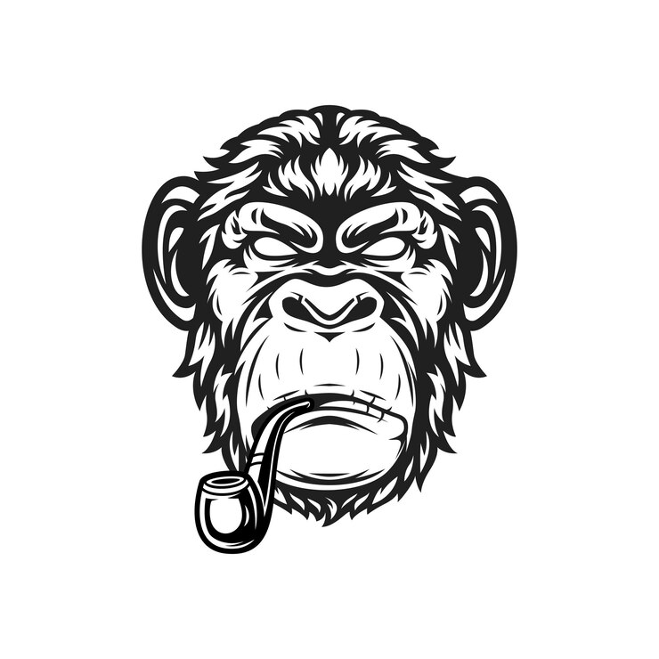 Vettore disegno del logo della mascotte della testa di scimpanzé