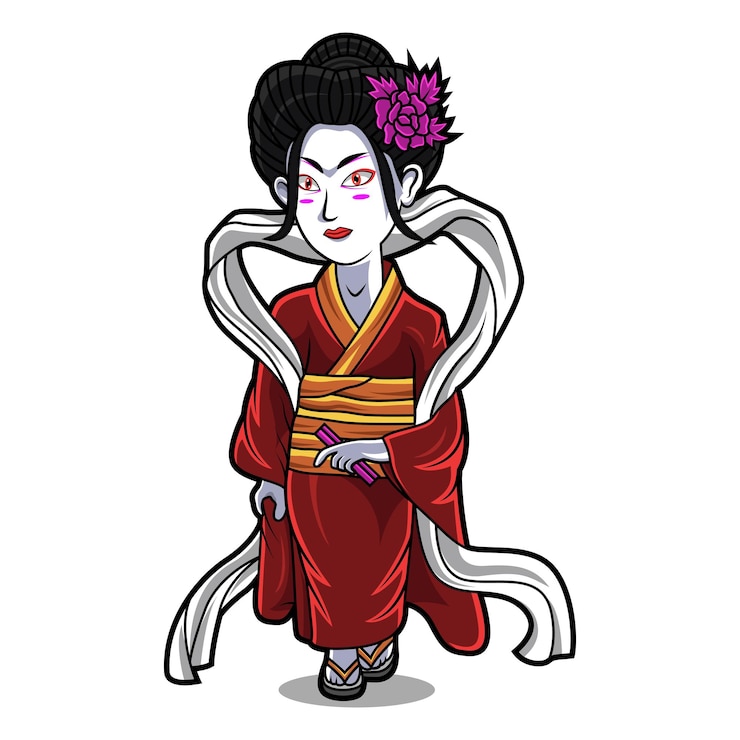 Vettore disegno del logo della mascotte di geisha chibi