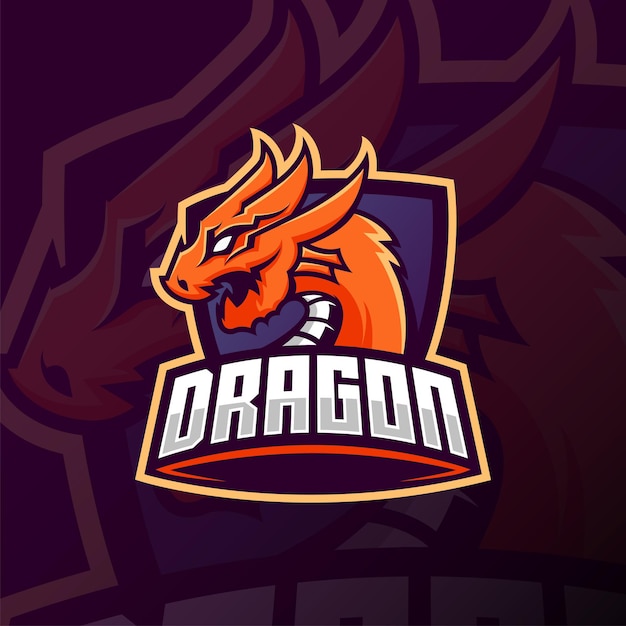 Disegno del logo esport mascotte drago arancione