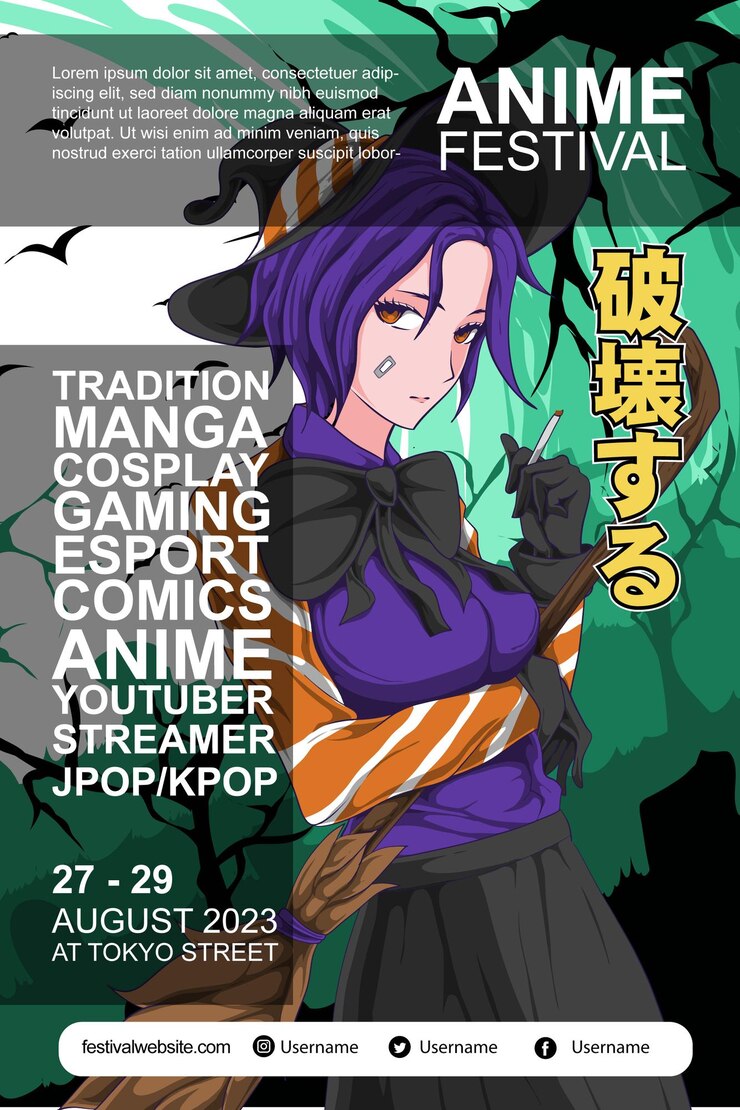 Vettore disegno del manifesto del festival colorato anime