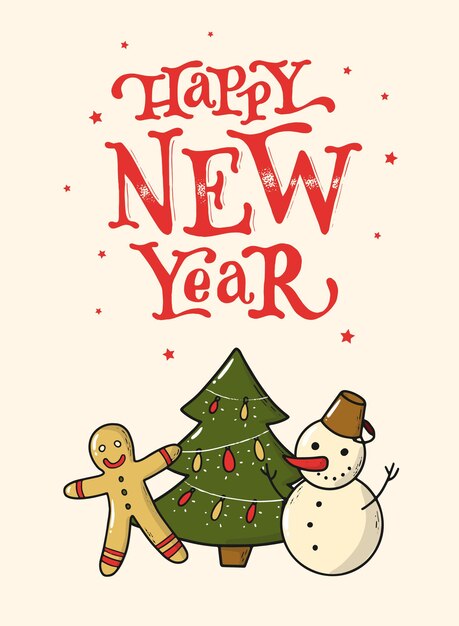 Disegno del manifesto della cartolina d'auguri di felice anno nuovo