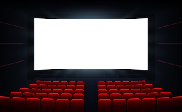 Disegno del manifesto della prima del cinema del cinema con sfondo vettoriale del cinema dello schermo del cinema dello schermo bianco