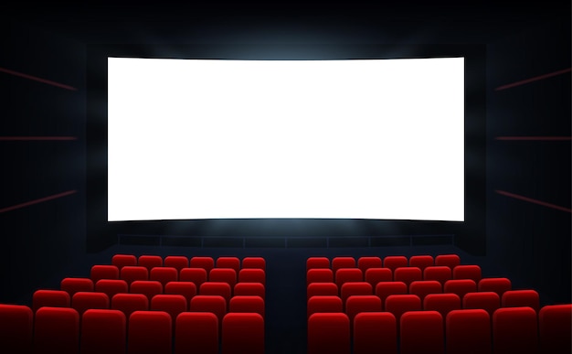 Disegno del manifesto della prima del cinema del cinema con sfondo vettoriale del cinema dello schermo del cinema dello schermo bianco