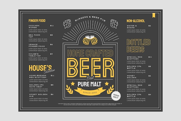 Disegno del menu della birra disegnato a mano