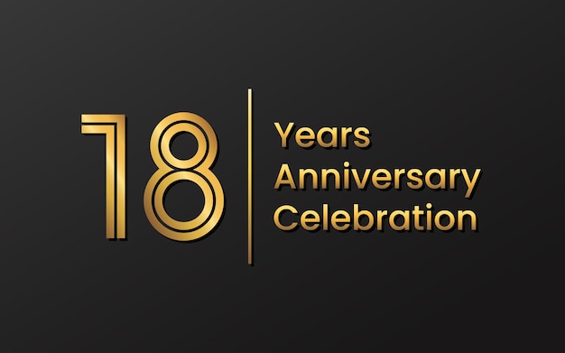 Disegno del modello del 18° anniversario con colore oro per la celebrazione dell'anniversario Modello vettoriale