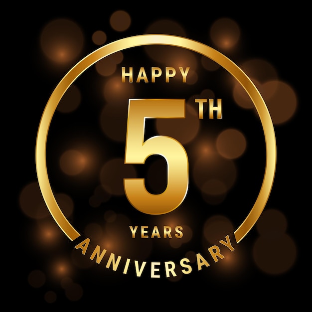 Disegno del modello del 5° anniversario con anello d'oro e numero Illustrazione del modello vettoriale
