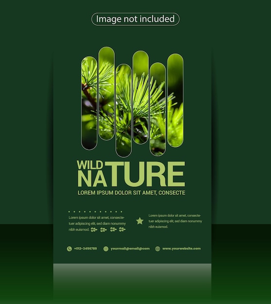 Disegno del modello del volantino sulla natura verde selvatica