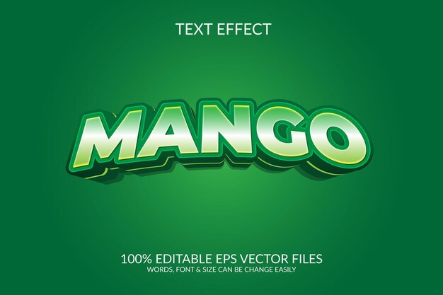 Disegno del modello di illustrazione dell'effetto testo eps vettoriale modificabile 3D mango verde