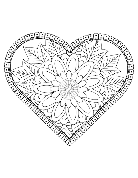 disegno del modello di San Valentino. san valentino, cuore da colorare per adulti e bambini. fiore disegnato a mano.