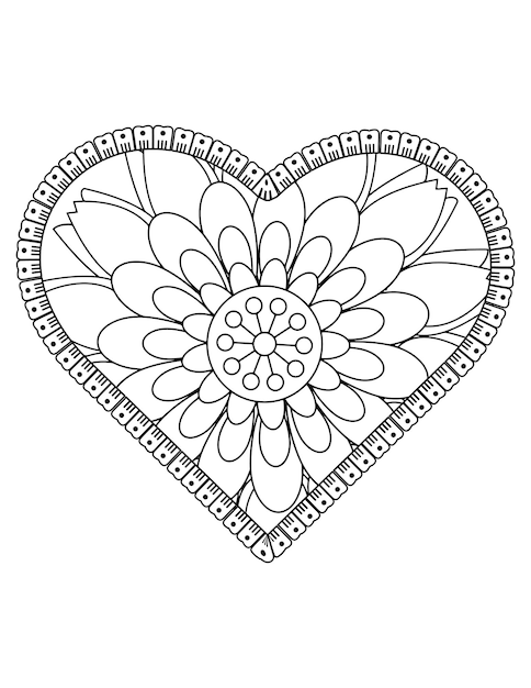 disegno del modello di San Valentino. san valentino, cuore da colorare per adulti e bambini. fiore disegnato a mano.
