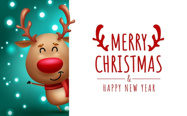 Disegno del modello di vettore di renne di Natale Testo di auguri di buon natale in uno spazio vuoto vuoto