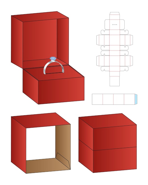 Disegno del modello fustellato dell'imballaggio della scatola dell'anello.