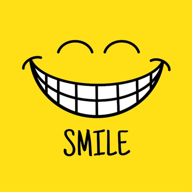 Disegno del modello icona del sorriso Logo vettoriale emoticon sorridente su sfondo giallo Stile grafico della linea del viso