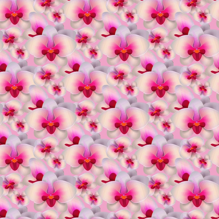 Vettore disegno del modello senza cuciture del fiore dell'orchidea con backgrund rosa