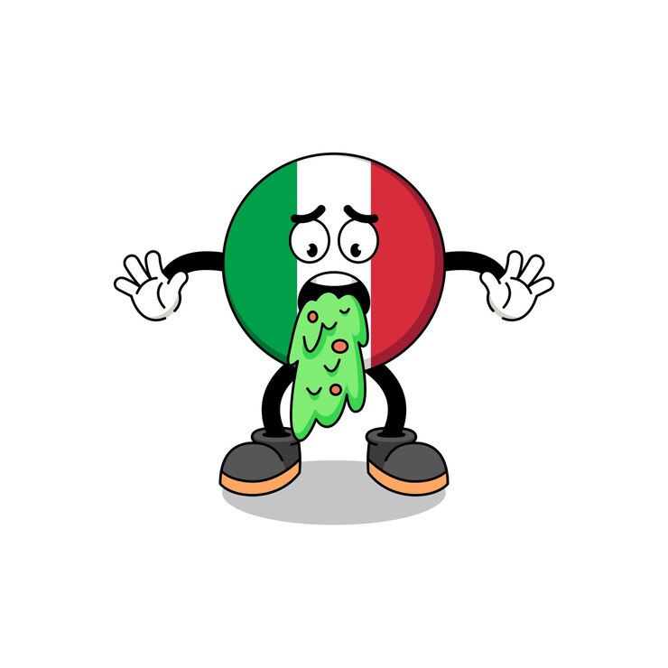 Vettore disegno del personaggio di vomito del fumetto della mascotte della bandiera dell'italia