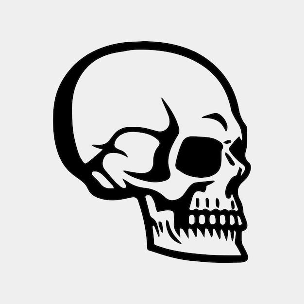 Disegno del tatuaggio del cranio umano in bianco e nero