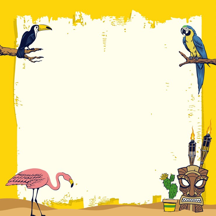 Vettore disegno del telaio estivo con l'uccello tropicale