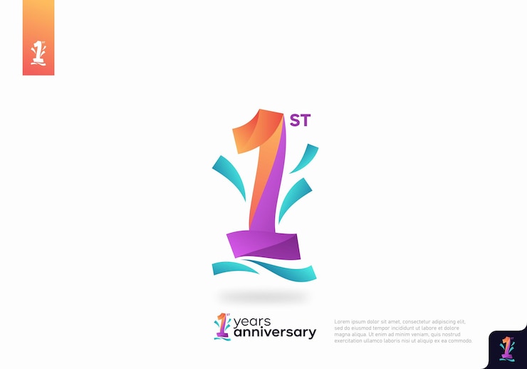 Vettore disegno dell'icona del logo numero 1, numero del logo del primo compleanno, anniversario 1