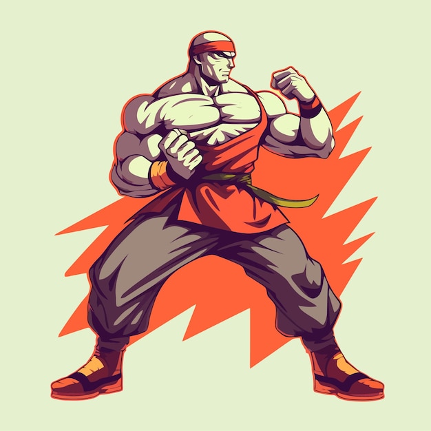 Disegno dell'illustrazione del combattente di posa di attacco