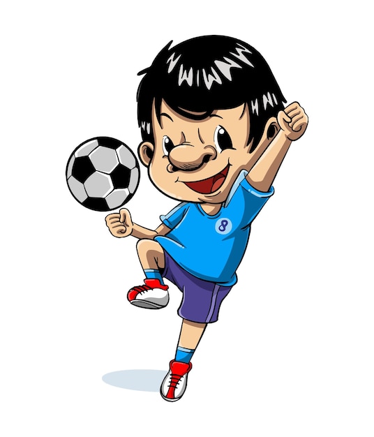 disegno dell'illustrazione del fumetto di un ragazzo che salta che gioca a calcio
