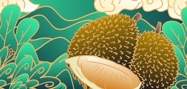 Disegno dell'illustrazione del fumetto disegnato a mano di frutta tropicale Durian