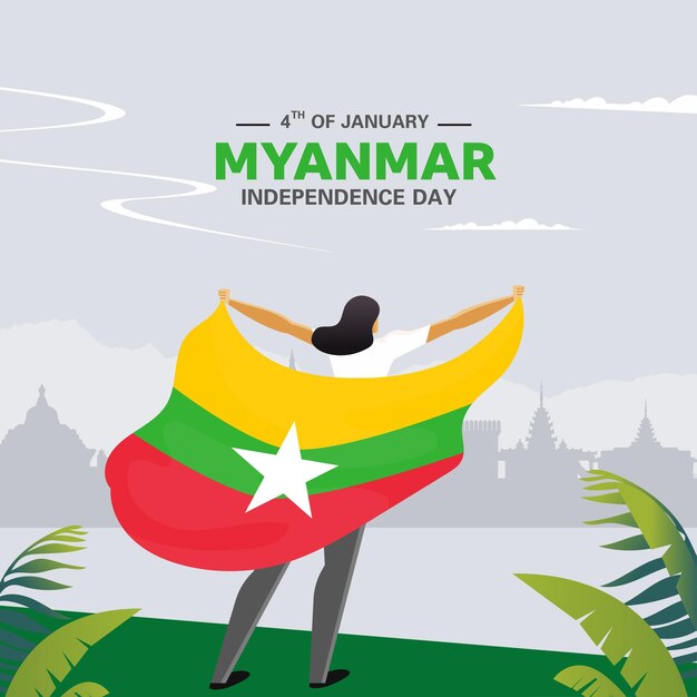 Disegno dell'illustrazione del giorno dell'indipendenza del Myanmar