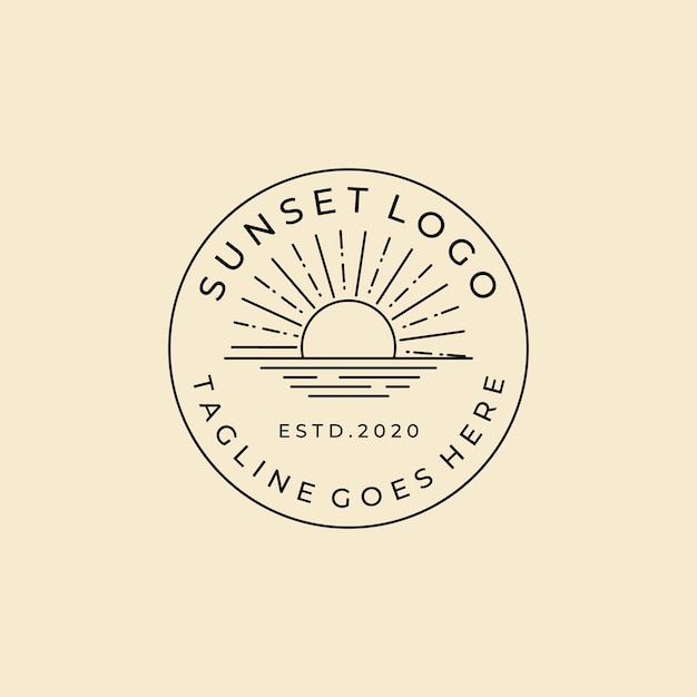 Disegno dell'illustrazione di simbolo di vettore dell'icona del logo del distintivo di tramonto