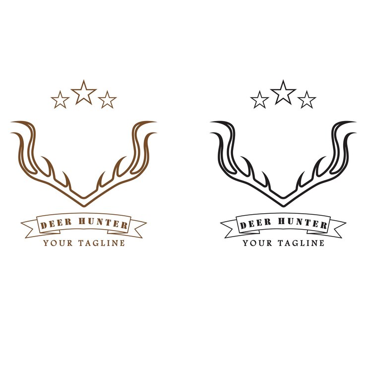 Vettore disegno dell'illustrazione di vettore del logo del antler dei cervi del cacciatore con il modello di slogan