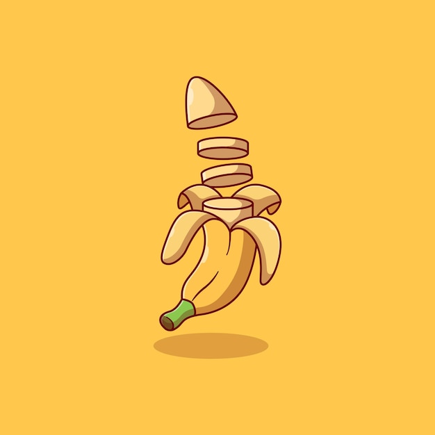 Disegno dell'illustrazione di vettore della frutta della banana sbucciata e tagliata
