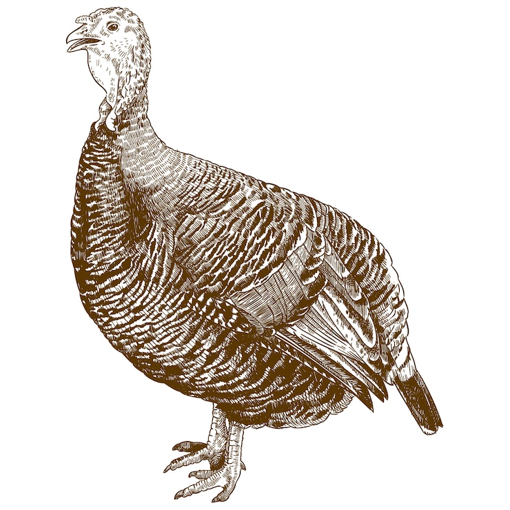 Vettore disegno dell'incisione dell'uccello di tacchino