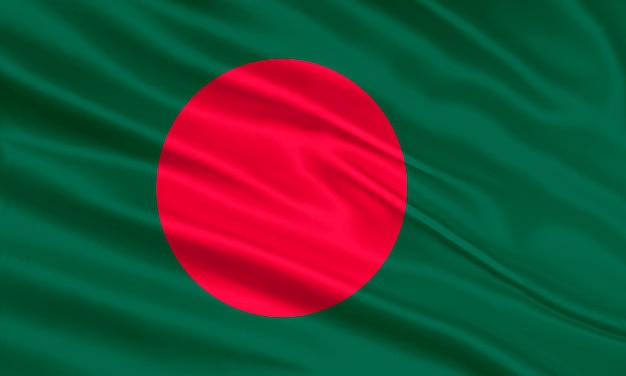 Disegno della bandiera del Bangladesh. Sventola bandiera del Bangladesh realizzata in raso o tessuto di seta. Illustrazione vettoriale.